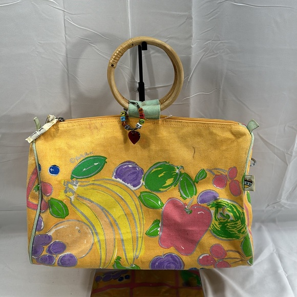Lot 2 Sally Huss Fruit Motif Canvas Duffle & Satchel Zip Bags - Picture 9 of 16